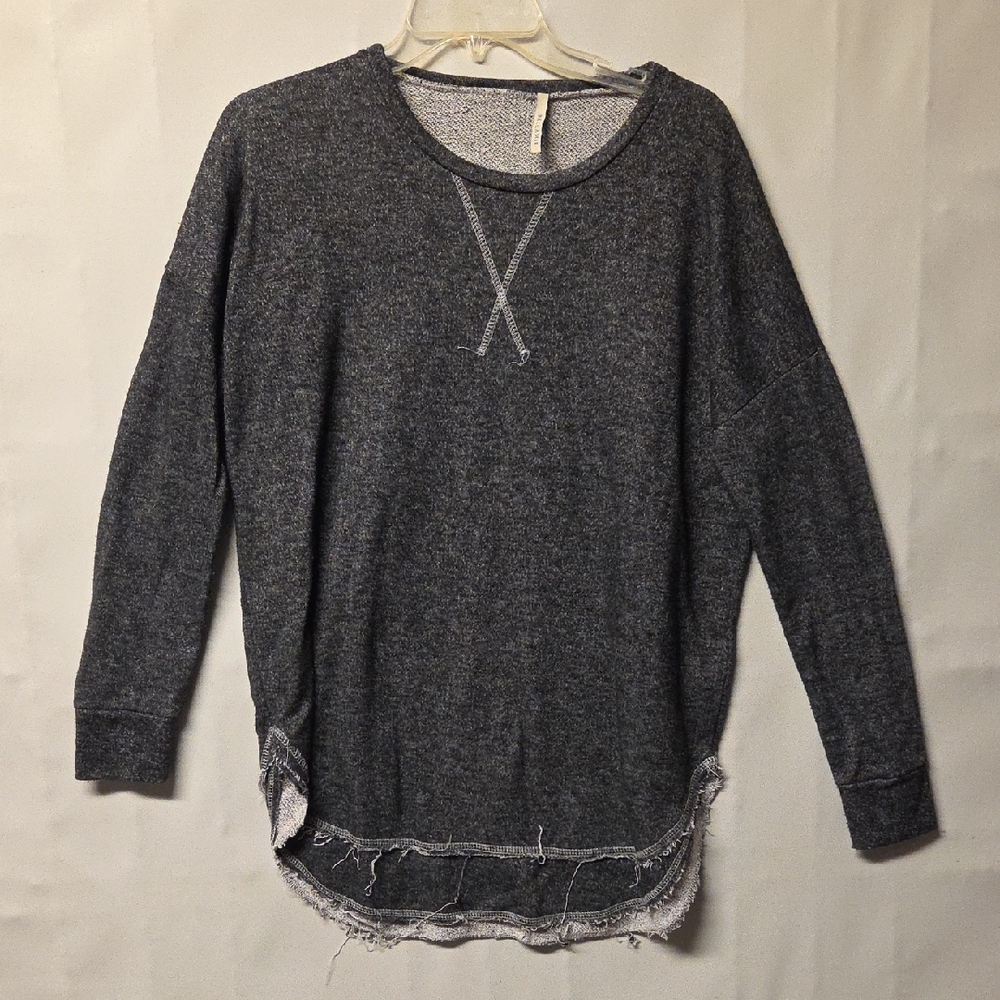Bellamie Dark Gray Distressed Pullover Sweatshirt